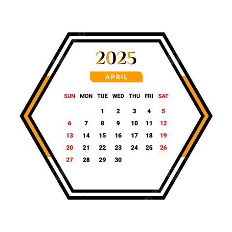 Calendrier Du Mois Davril 2025 Avec Une Forme Unique Jaune Et Noire