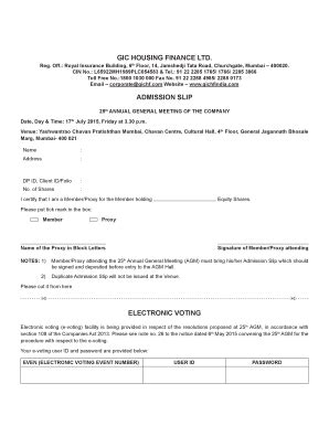 Fillable Online Proxy Form Attendance Slip 2015 GIC Housing Finance