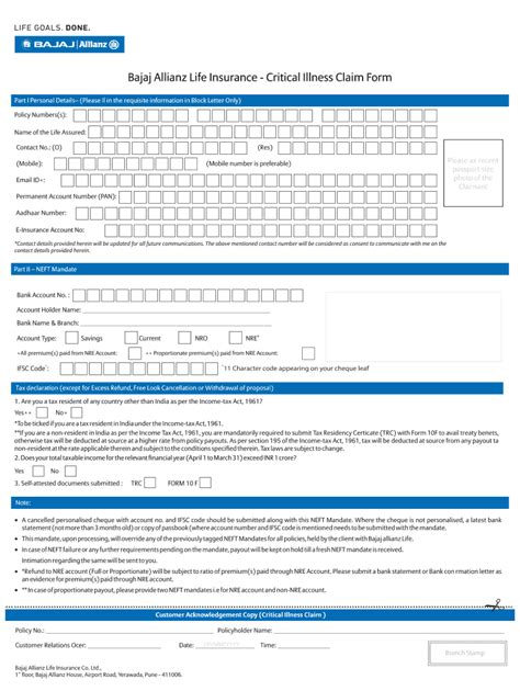 Fillable Online Bajaj Allianz Life Insurance Critical Illness Claim