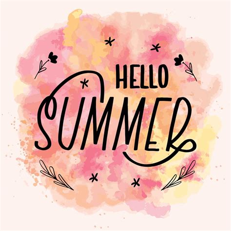 Hello Summer Lettering Calligraphy Card Vector Greeting Illustration