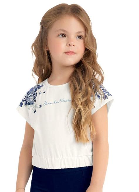 Blusa Cropped Infantil Feminina Off White Milon