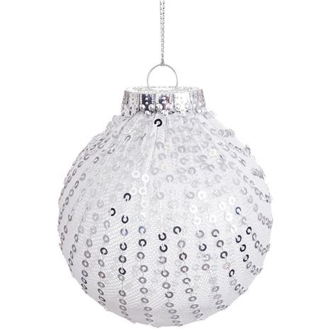 Boules De No L Blanc Argent Plastique Tissu Paillettes X X Cm