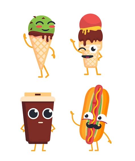 Premium Vector Fast Food Characters Vector Set Of Mascot Illustrations