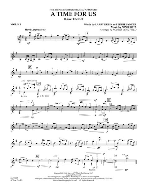 Download A Time For Us Love Theme Violin 1 Sheet Music By Nino Rota Sheet Music Plus