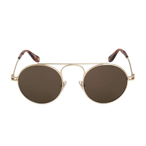 Givenchy // Unisex Round Metal Sunglasses // Matte Gold + Brown ...