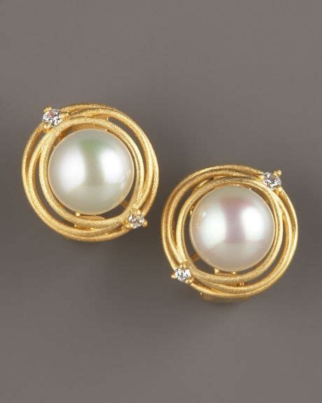 Majorica Gold Pearl Clip Earrings In White Lyst