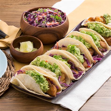 Recipe Crispy Fish Tacos With Guacamole And Red Cabbage Slaw Blue Apron