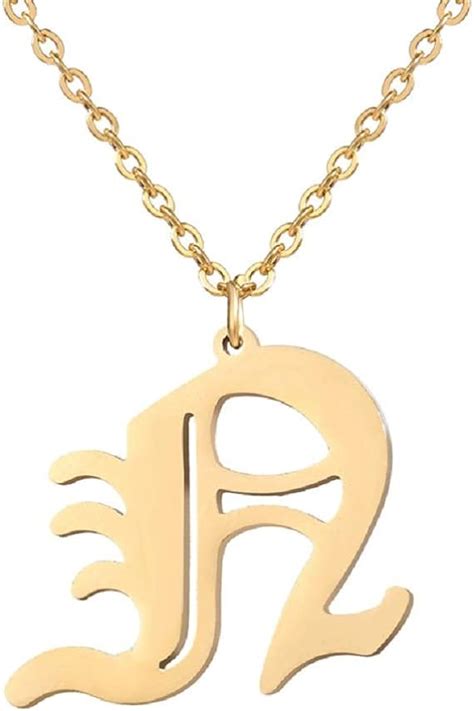 Old English Initial Necklace Gold Novelty Capital Letter Pendant