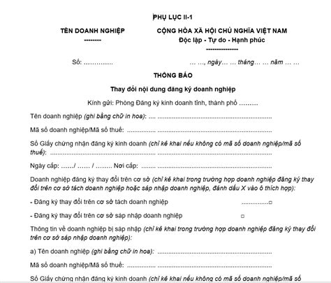 bieu  thong bao thay doi noi dung dang ky doanh nghiep dang ky