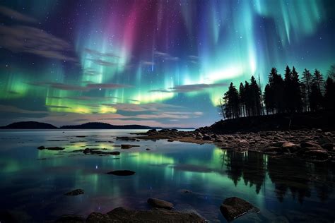 Free picture: Digital artwork of aurora borealis on night riverbank ...