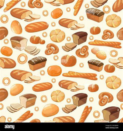 Vector Bakery Seamless Pattern With Cartoon Bread Bakery Food