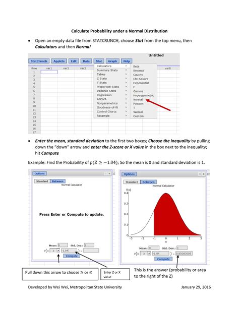 Stat201 Stat Crunch Normal Probabilities Developed By Wei Wei