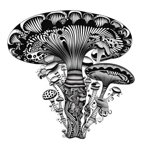 Premium Ai Image A Black And White Drawing Of A Mushroom With A Lot Of Mushrooms Generative Ai