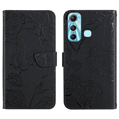 For Infinix Hot HT Skin Feel Butterfly Embossed Flip Leather Phone Case Black Alexnld
