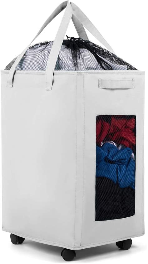 Amazon Collapsible Laundry Basket With Wheels White Large