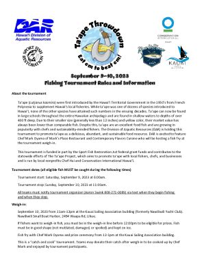 Fillable Online Ohana Fishing Tournament Application Rules Flyer