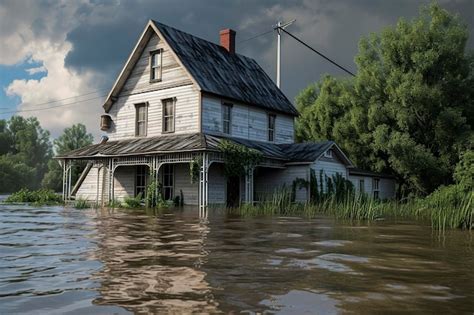 Premium AI Image Generative AI Illustration Of Flooding Houses With