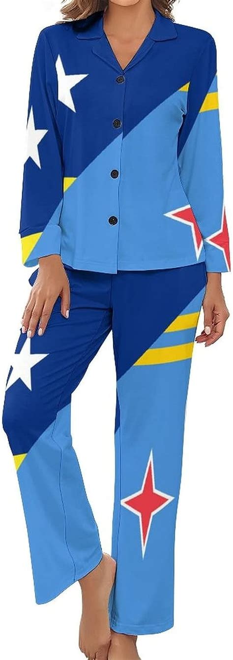 Curacao Aruba Flag Womens Pajamas Set Button Down Sleepwear Pj Set