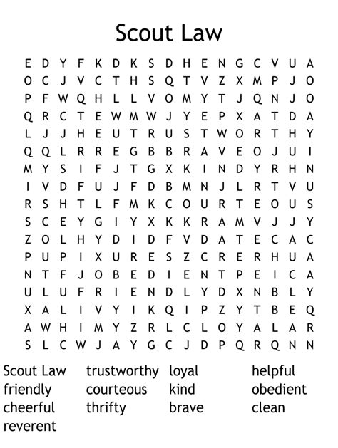 Scout Law Word Search Wordmint