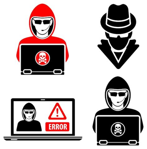 Cyber kriminalität mit set logos hacker spy Premium Vektor