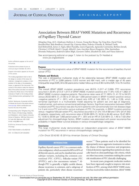 (PDF) Association Between BRAF V600E Mutation and Recurrence of Papillary Thyroid Cancer