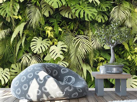 Green Botanical Wall Mural. Tropical Leaves Wallpaper Dark. - Etsy