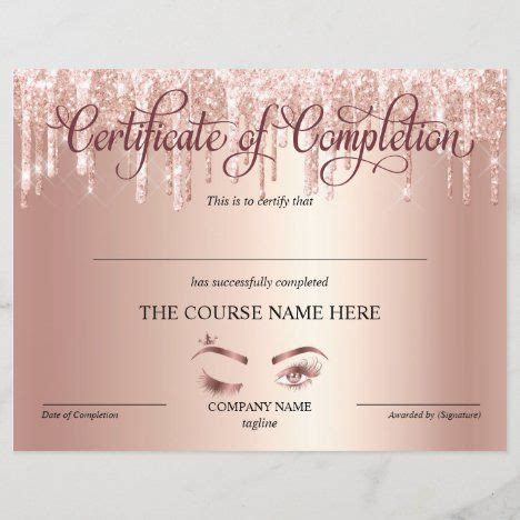 Certificate Of Completion Award Lashes Course Zazzle Certificate Of