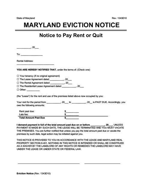 Maryland Eviction Notice Template