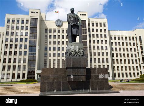 Statue Of Lenin In Front Of Government House In Independence Square In