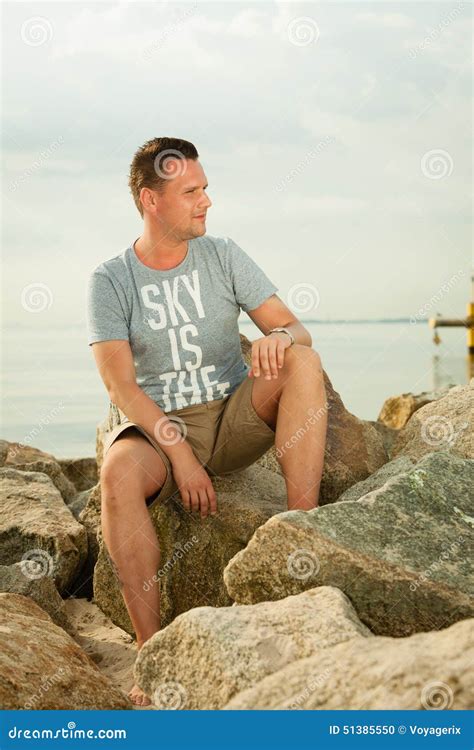 Fashion Portrait Of Handsome Man On The Beach Stock Photo Image Of