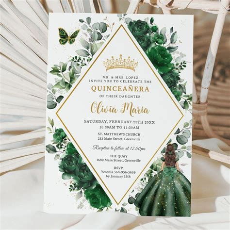 Invitaci N Princesa Quincea Era Floral Verde Esmeralda De Mod Zazzle