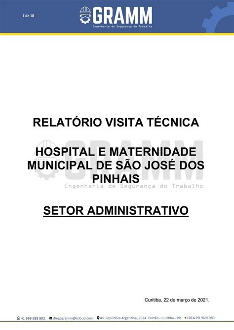 Relat Rio Visita T Cnica Hospital E Maternidade Municipal De S O Jos