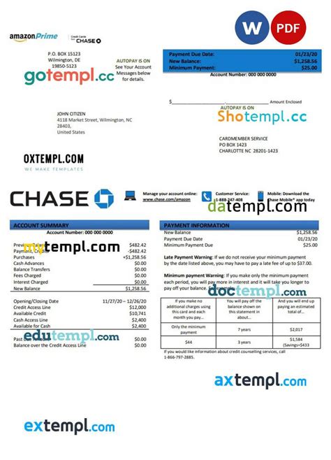 USA Chase Bank Credit Card Statement Template In Doc And Pdf Format