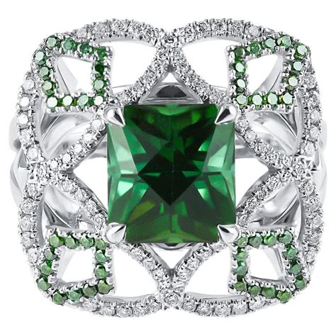 Kata Pomona 3 76ct Asscher Cut Green Tourmaline With Green White Diamond Ring For Sale At 1stdibs