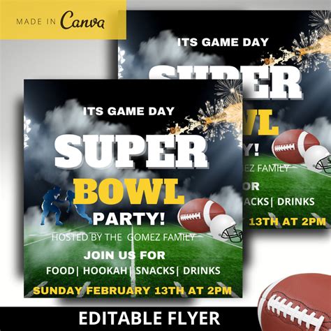 Super Bowl Party Flyer Party Invitation Editable Flyer Diy Party