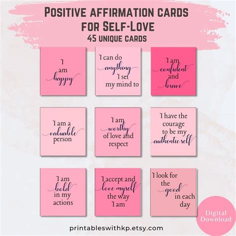 Positive Affirmation Cards For Self Love Printable Etsy