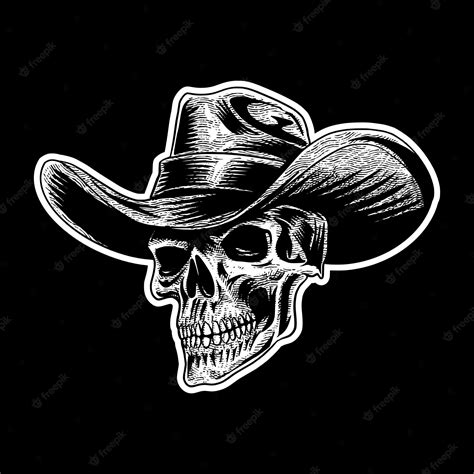 Premium Vector A Skull With A Cowboy Hat Is On A Black Background