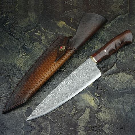 FZIZUO 7," Дамасские стальные поварские ножи индийский палисандр ручка ...