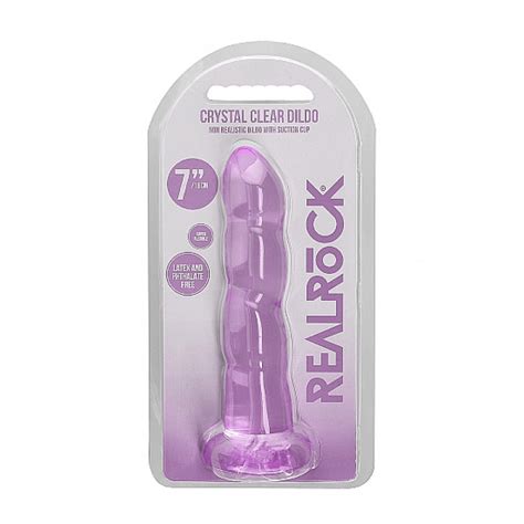 Realrock Crystal Clear Enkel Dildo Med Sugekopp Lilla Cm