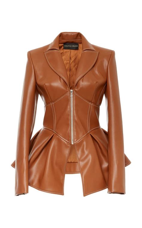 Christian Siriano Faux Leather Corset Jacket In Brown ModeSens