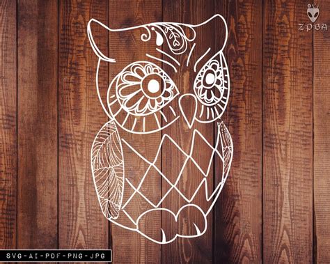 Owl Svg Zentangle Owl Svg Mandala Doodle Cricut Vinyl Etsy