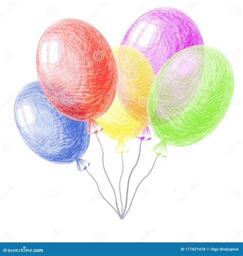 Bright Colorful Balloons Drawing By Crayon Hatching Colored Pencil