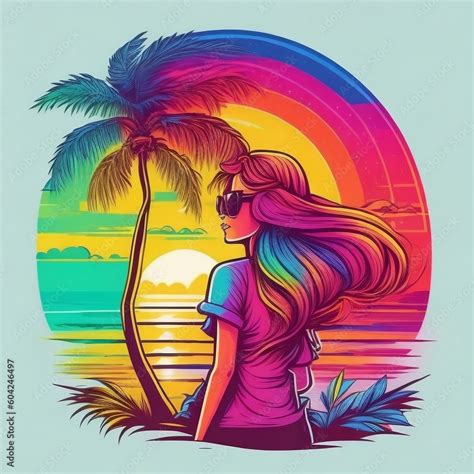 Cartoon Vector Illustration Of A Tropical Beach With Ocean Sunset And Sunrise Views In Summer