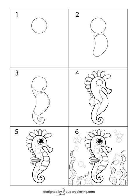 How To Draw A Cartoon Seahorse Free Printable Puzzle Games