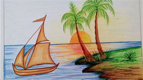 How To Draw Island Scenery Drawing Easilystep By Step Drawing😎 Youtube
