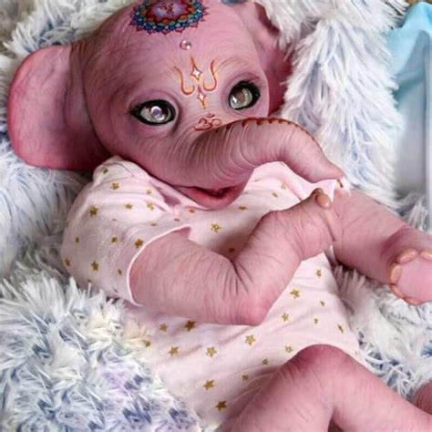 Melinda Long Trunk Pink Body Elephant Newborn Baby Doll Kiss Reborn