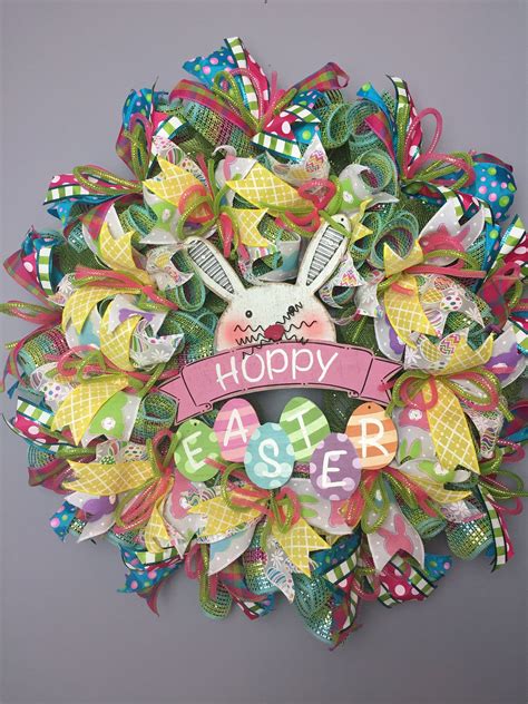 Easter Bunny Wreath Deco Mesh Easter Wreath Bunny Wreath Hoppy Bunny