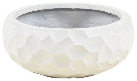 16 9 Diameter MgO Fiberclay White Wavy Planter Transitional