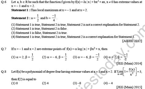 Jee Mathematics Application Of Derivatives Mcqs Set A Multiple Choice