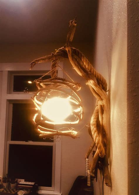 Driftwood Sconce With Rope Cord Wall Sconce Driftwood Lamp Lantern